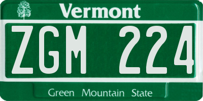 VT license plate ZGM224
