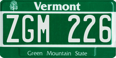 VT license plate ZGM226