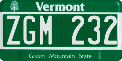 VT license plate ZGM232
