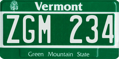 VT license plate ZGM234