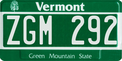VT license plate ZGM292
