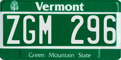 VT license plate ZGM296