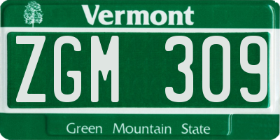 VT license plate ZGM309