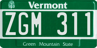 VT license plate ZGM311