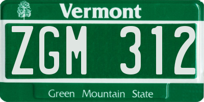 VT license plate ZGM312