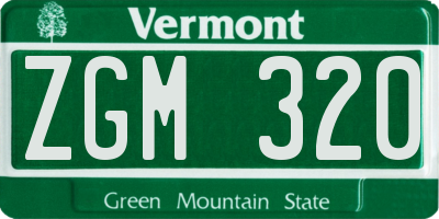 VT license plate ZGM320