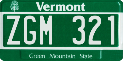 VT license plate ZGM321