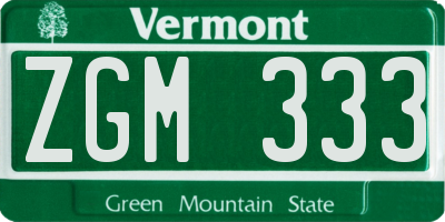 VT license plate ZGM333
