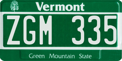 VT license plate ZGM335