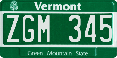 VT license plate ZGM345