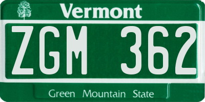 VT license plate ZGM362
