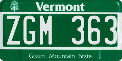 VT license plate ZGM363