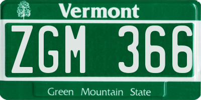 VT license plate ZGM366