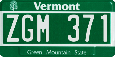 VT license plate ZGM371