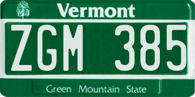 VT license plate ZGM385