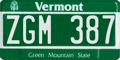 VT license plate ZGM387