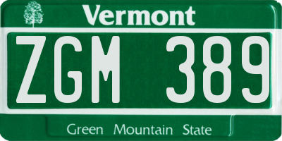 VT license plate ZGM389