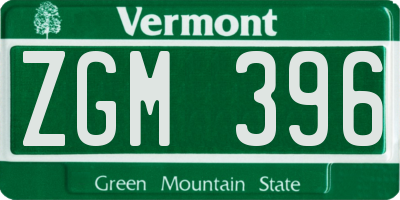VT license plate ZGM396