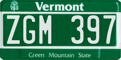 VT license plate ZGM397