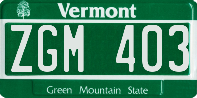 VT license plate ZGM403