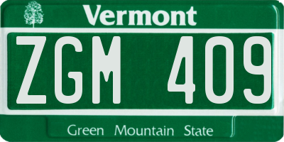 VT license plate ZGM409