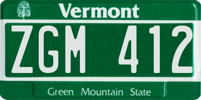VT license plate ZGM412