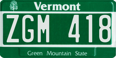 VT license plate ZGM418