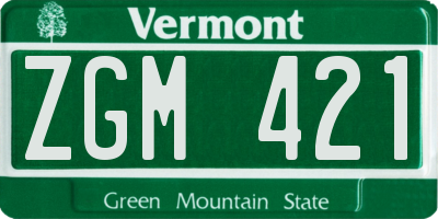 VT license plate ZGM421