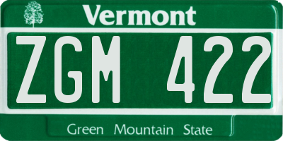 VT license plate ZGM422