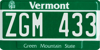 VT license plate ZGM433