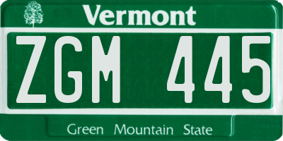 VT license plate ZGM445