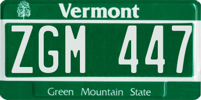 VT license plate ZGM447