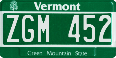 VT license plate ZGM452