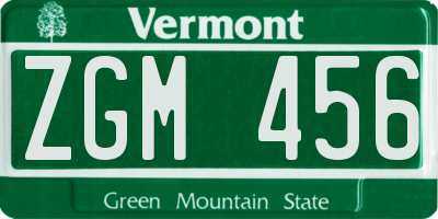 VT license plate ZGM456
