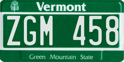 VT license plate ZGM458