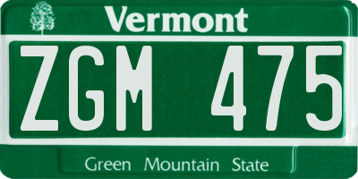 VT license plate ZGM475