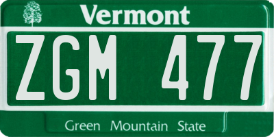 VT license plate ZGM477
