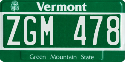 VT license plate ZGM478