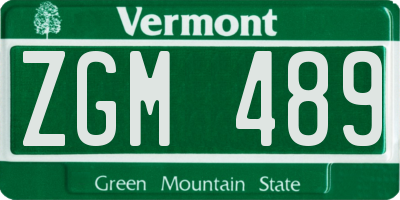 VT license plate ZGM489