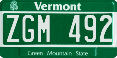 VT license plate ZGM492