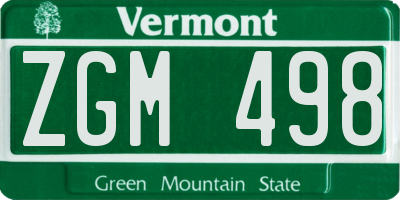VT license plate ZGM498