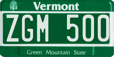 VT license plate ZGM500