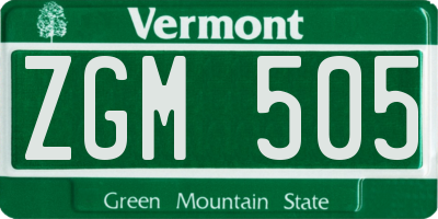 VT license plate ZGM505