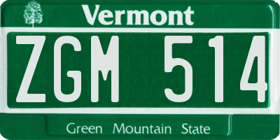 VT license plate ZGM514