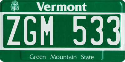 VT license plate ZGM533