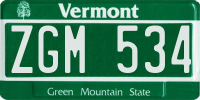 VT license plate ZGM534