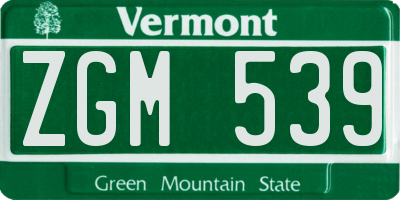 VT license plate ZGM539