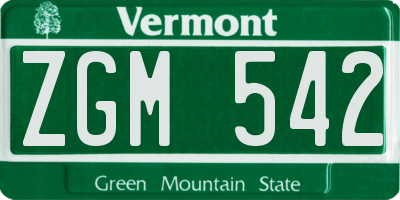 VT license plate ZGM542