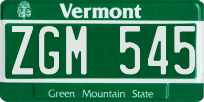 VT license plate ZGM545
