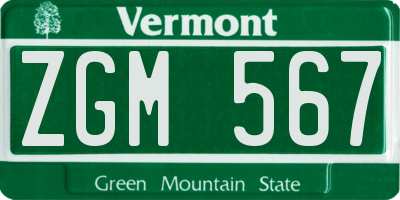 VT license plate ZGM567